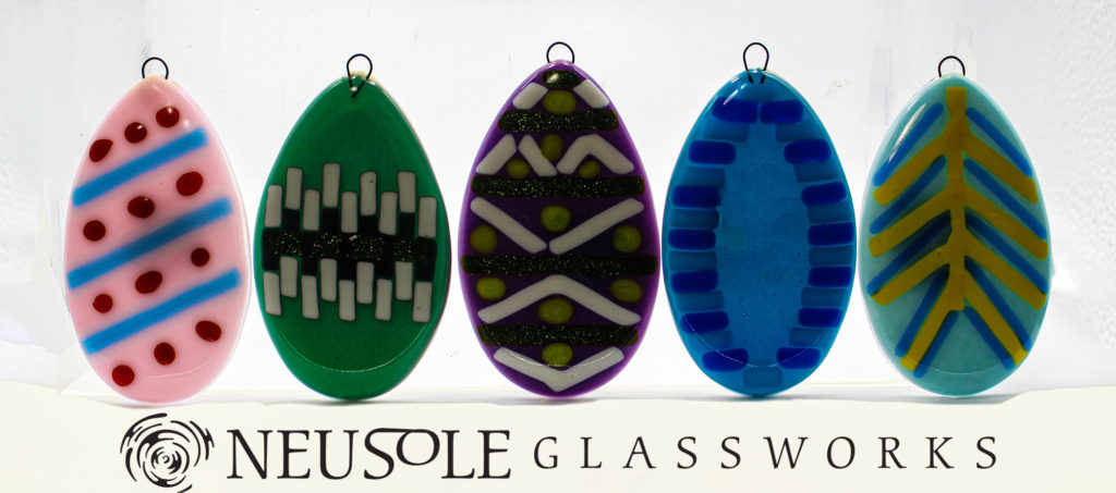 Fused glass egg ornaments