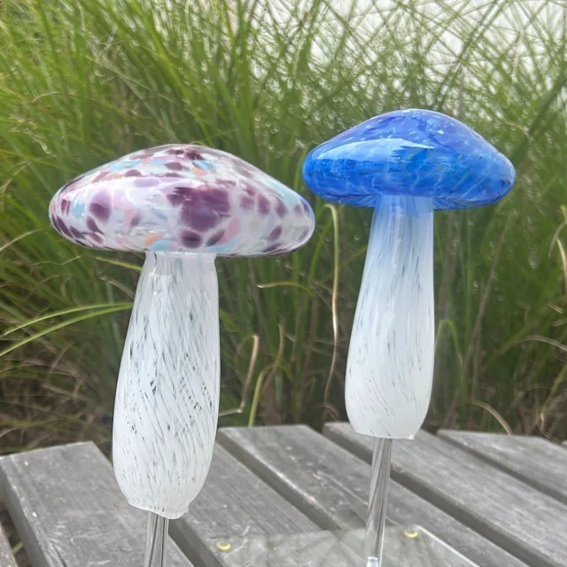 Celebrate, mushroom lovers, this Fall in our Hotshop making a glass mushroom. With the help of our professional glassblowers, you can blow one mushroom from hot molten glass.
Approximate size 5” (width of top of mushroom), 5.5” top to bottom. Artist styles may vary.
Call for reservations 513-751-3292 or email neusoleglassworks@hotmail.com to schedule. Must be 12 years or older, $65 per person. This takes approx: 30 minutes. Ready for pick up in approx: 7 days. Must pay at time of scheduling. #neusoleglassworks #glassmushrooms #diy #nonprofit #familyfun Stand not included